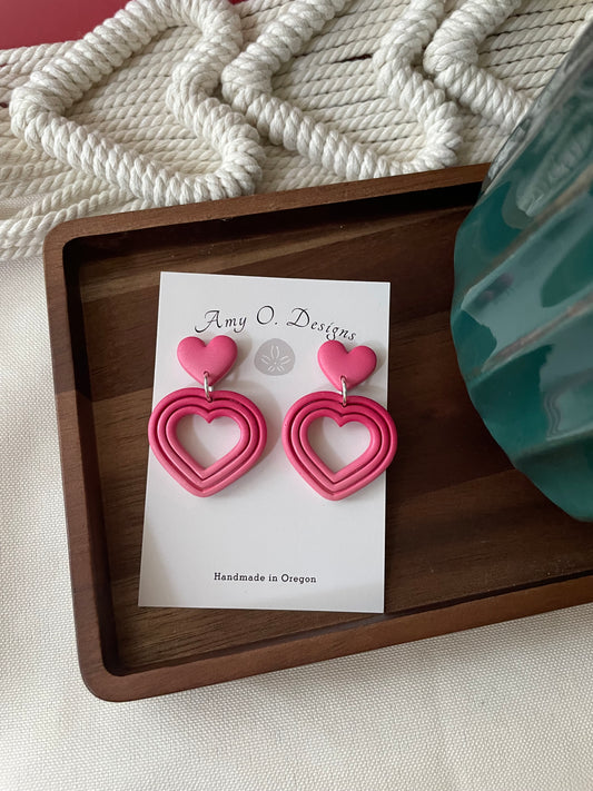 Pink hombre heart stud dangle