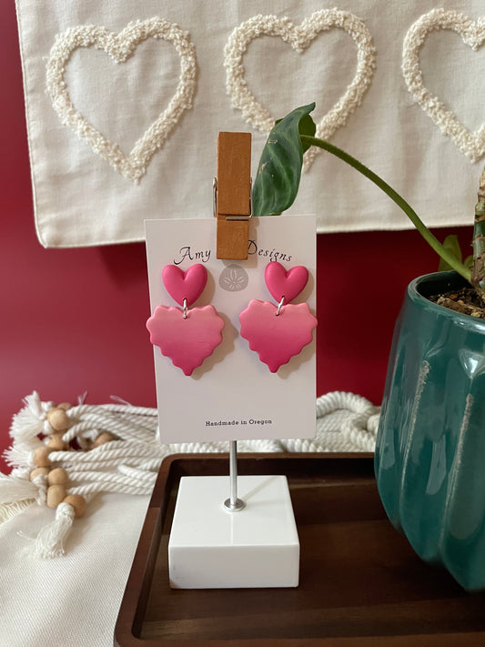 Pink hombre heart stud dangle