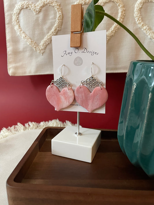 Pink marble heart dangle