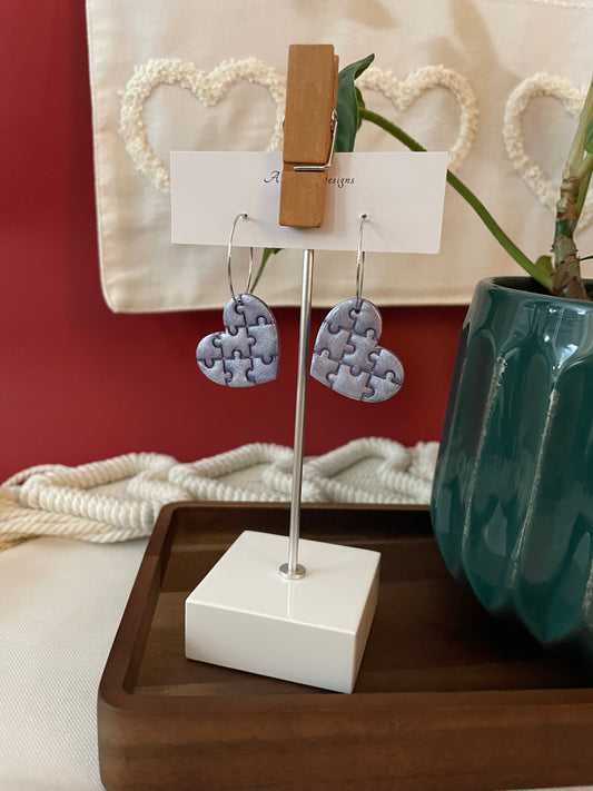 Purple puzzle heart dangle