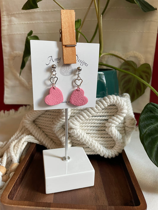 Pink heart stud dangle