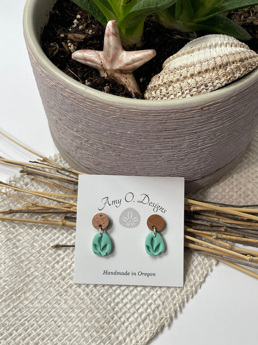 Teal foliage stud dangle