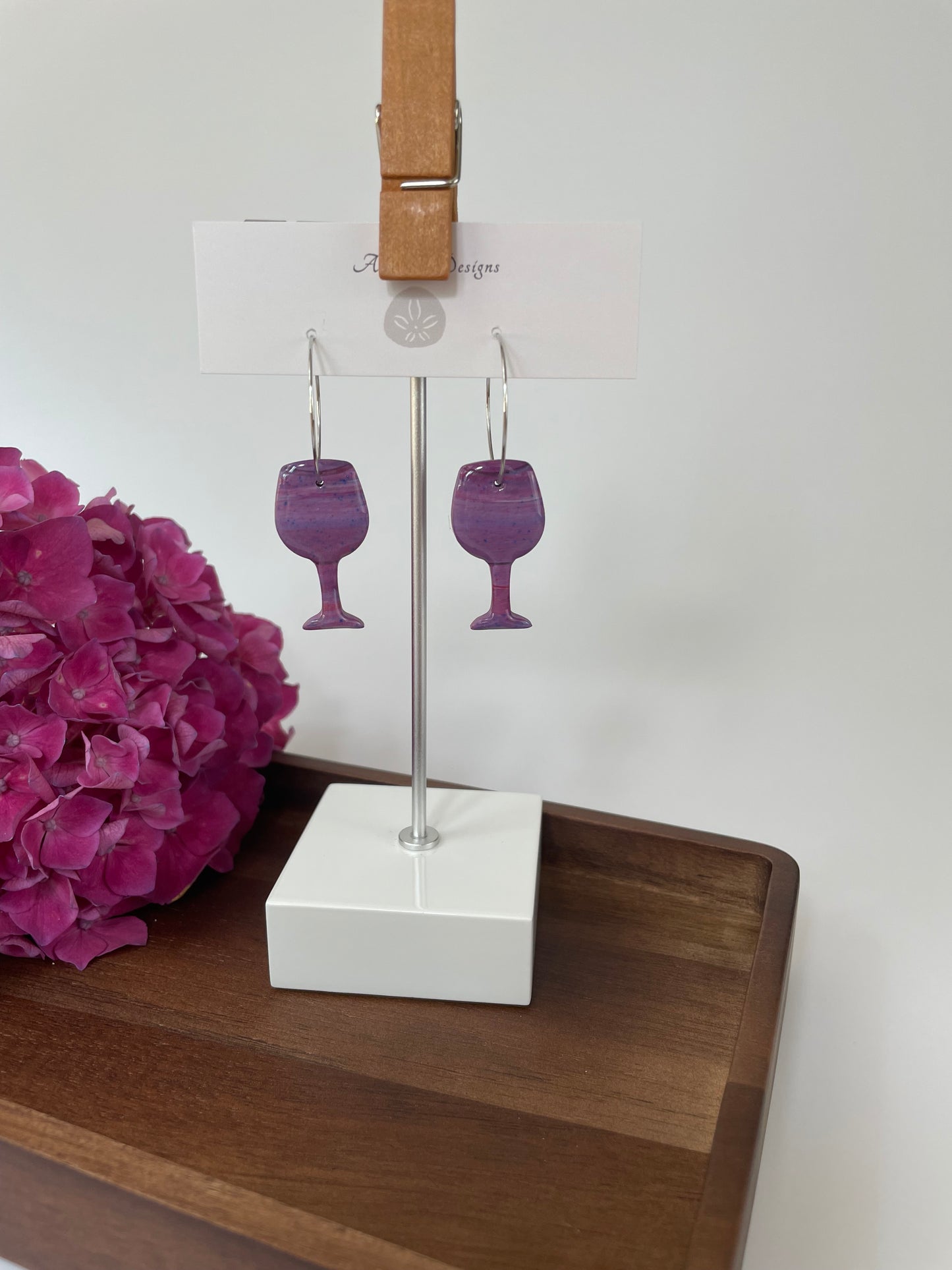 Purple hombre-ish wine glass earrings