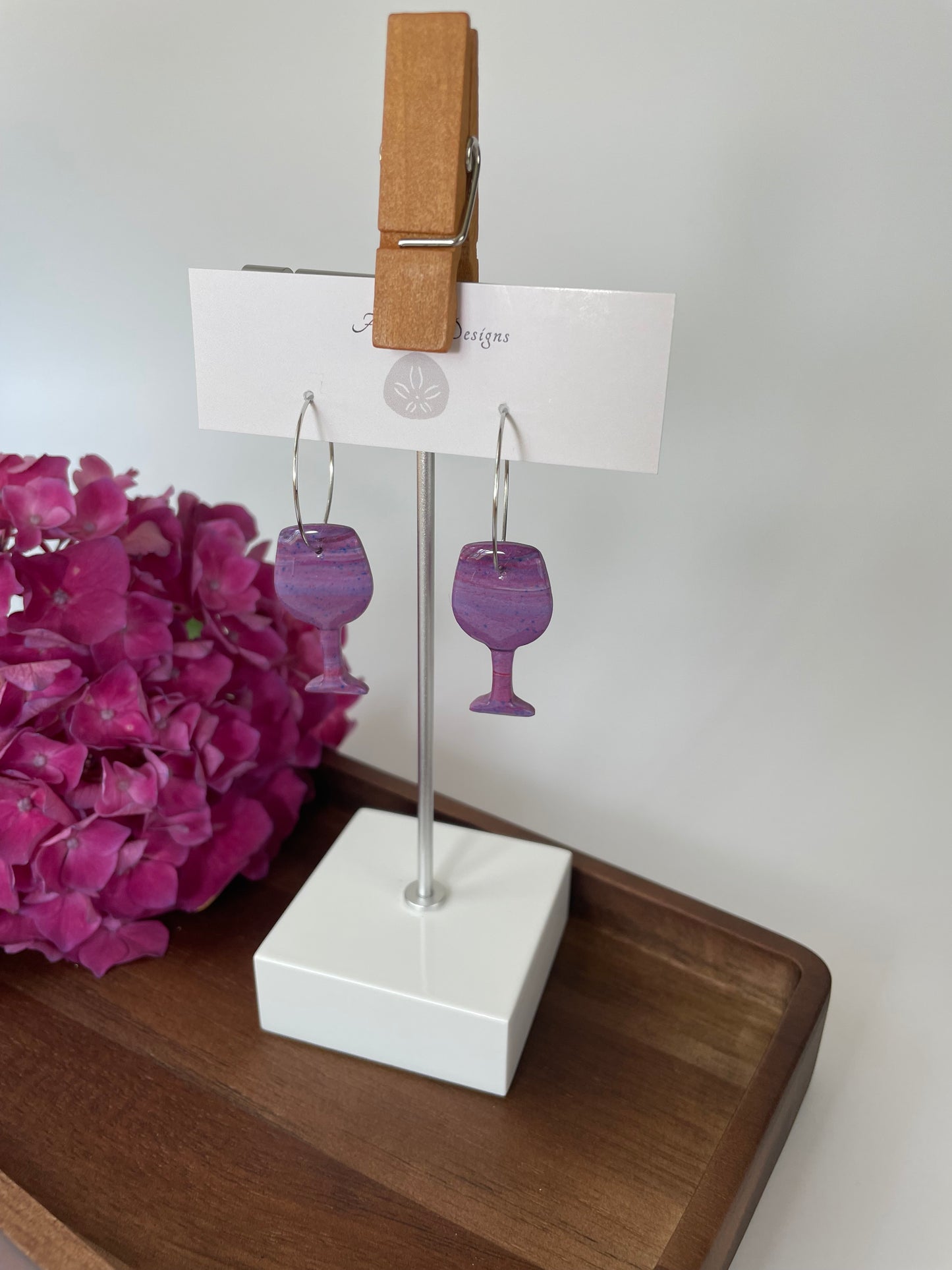 Purple hombre-ish wine glass earrings