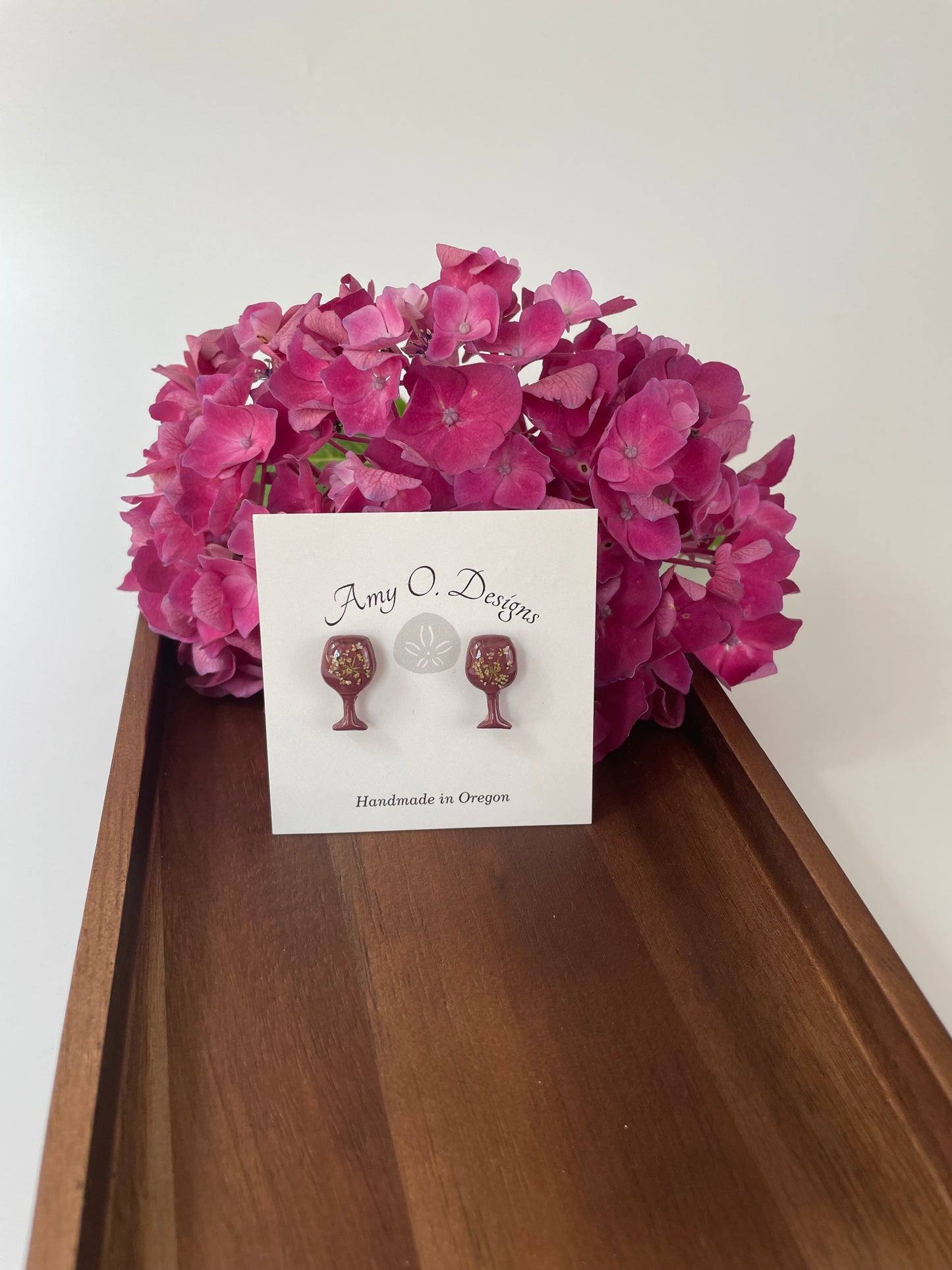 Burgandy wine glass earring studs