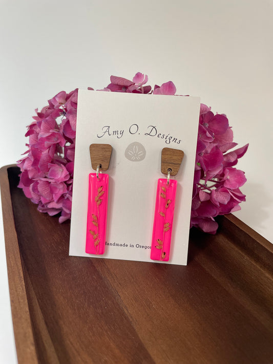 Hot pink foliage stud dangle