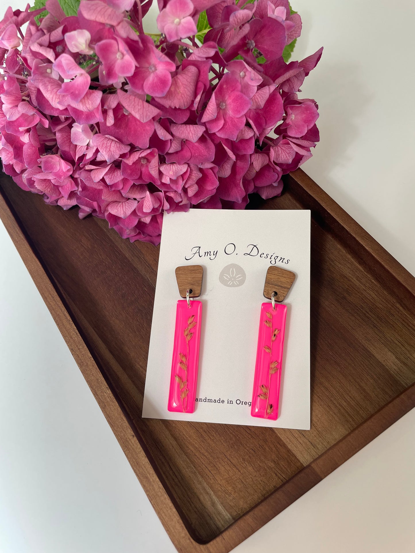 Hot pink foliage stud dangle