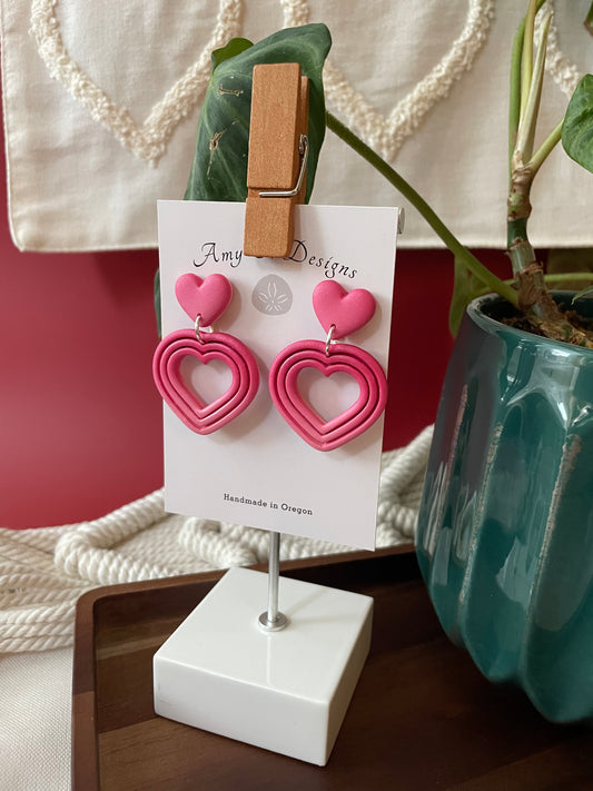 Pink hombre heart stud dangle