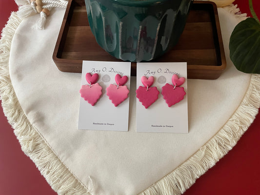 Pink hombre heart stud dangle