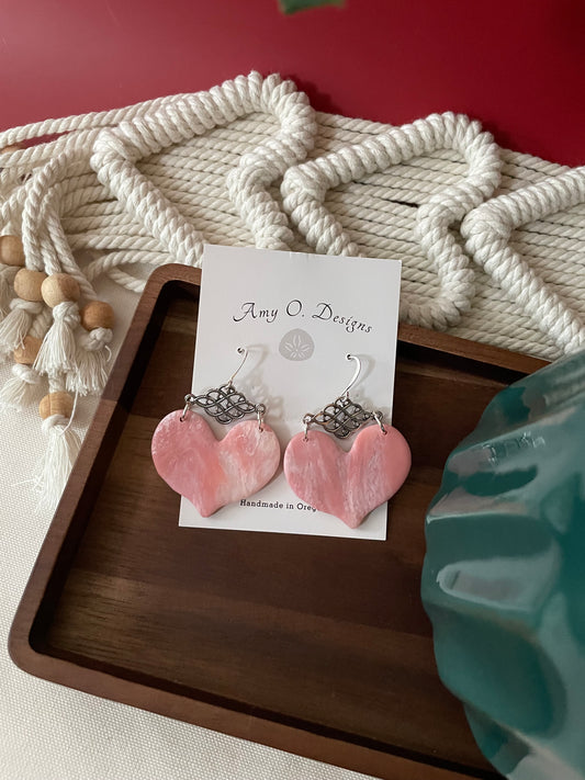 Pink marble heart dangle