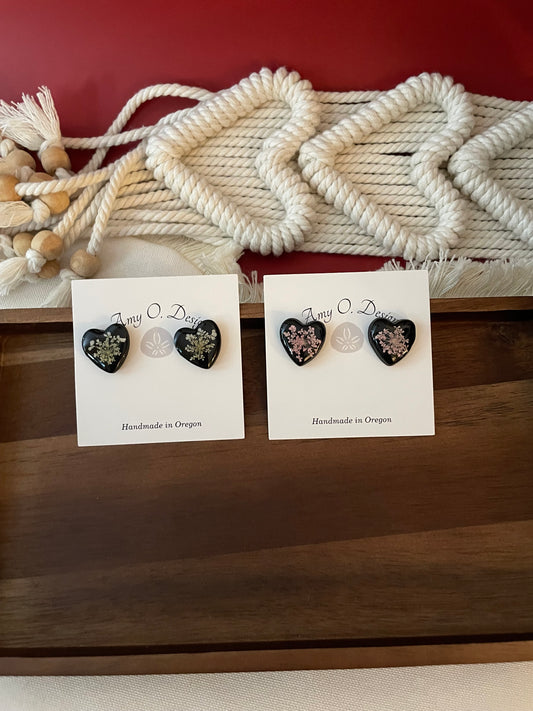Heart Stud w/Queen Anne's lace