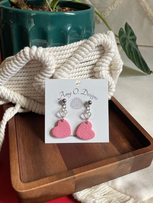 Pink heart stud dangle